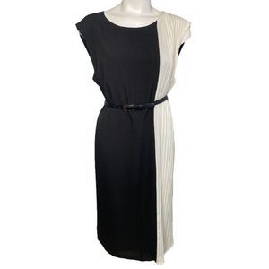 The Limited Black Cream Accordian Pleats Sleeveless Belted Dress Sz XL NEW